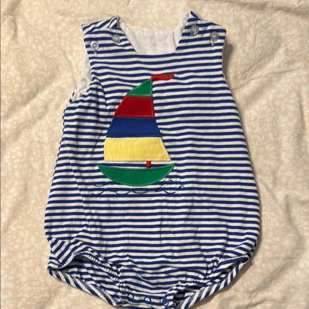 BAILEY BOYS - 6M - Striped Baby Romper with Sailboat Design